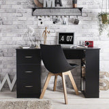Black Computer Desk With 3 Drawers / 3 Shelves - Laura James