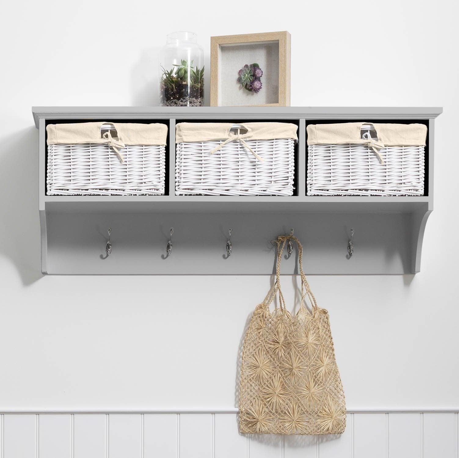 Outlet Fyfield Coat Hooks with Shelf Storage Baskets Grey - Main Image