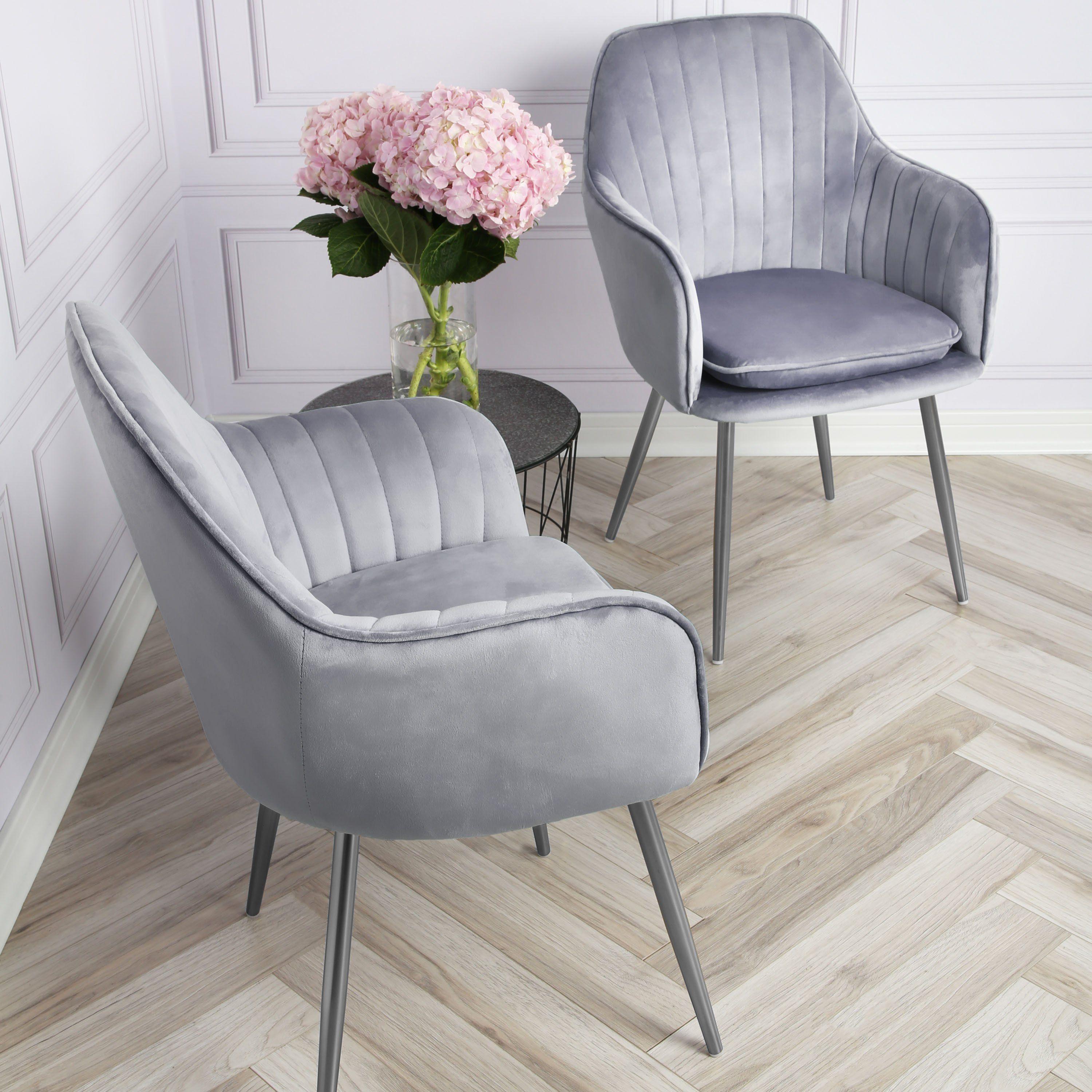 Tov Furniture Gray Velvet Chair With Silver Legs Gray Velvet Side