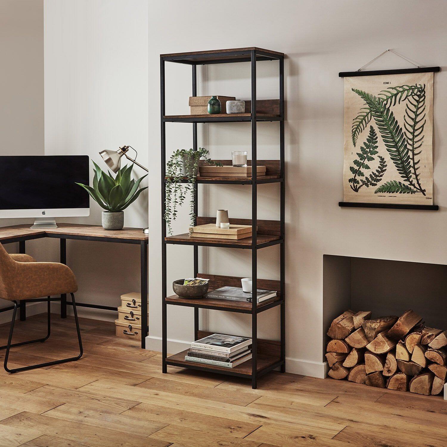OUTLET - Sheffield Wooden Tall Bookcase - Black Metal Frame – Laura James