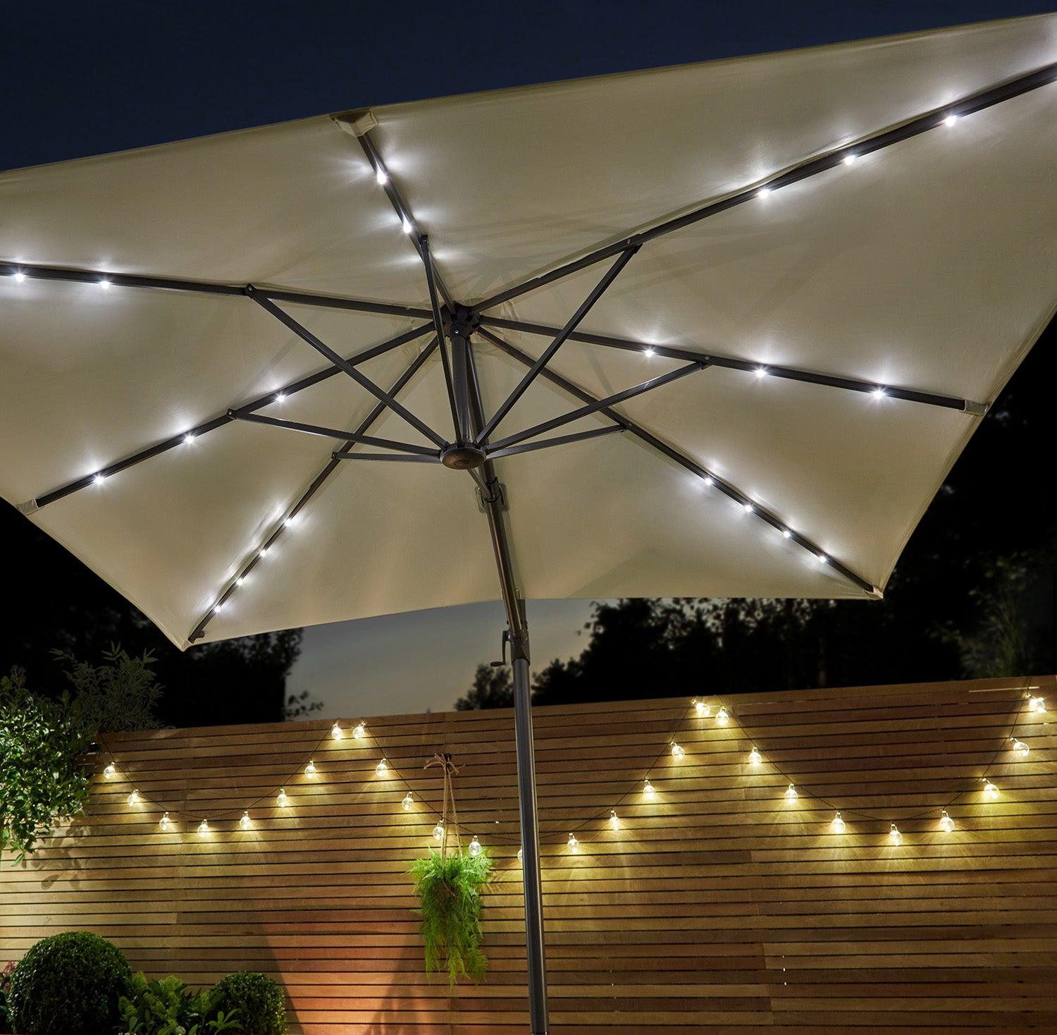 Cream LED Premium Cantilever Parasol 2.4m Square Led Lights Laura James