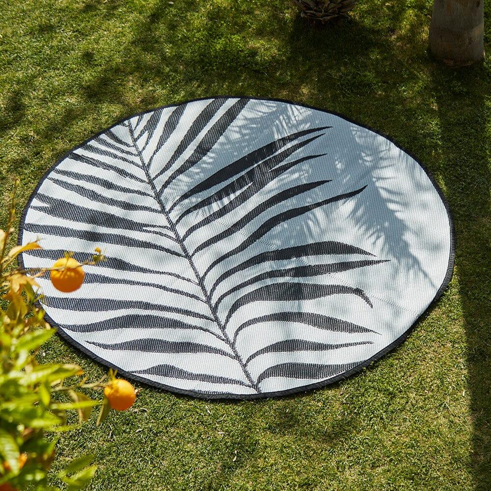 Reversible Round Outdoor Rug Palm Leaf print Laura James