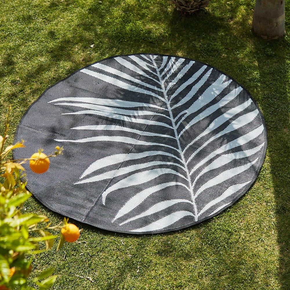 Reversible Round Outdoor Rug Palm Leaf print Laura James
