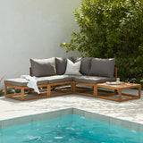 Rowan 4 Seater Wooden Garden Chaise Corner Sofa Set - Grey - Laura James
