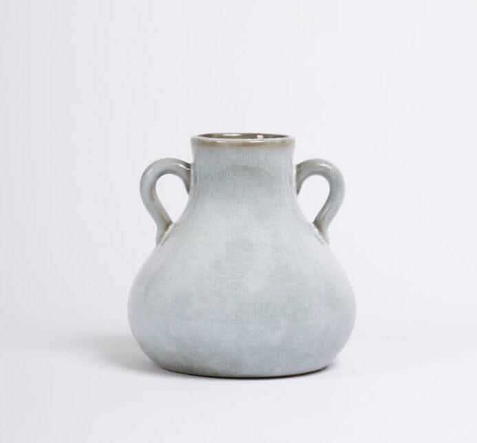 Blue ceramic vase with handles