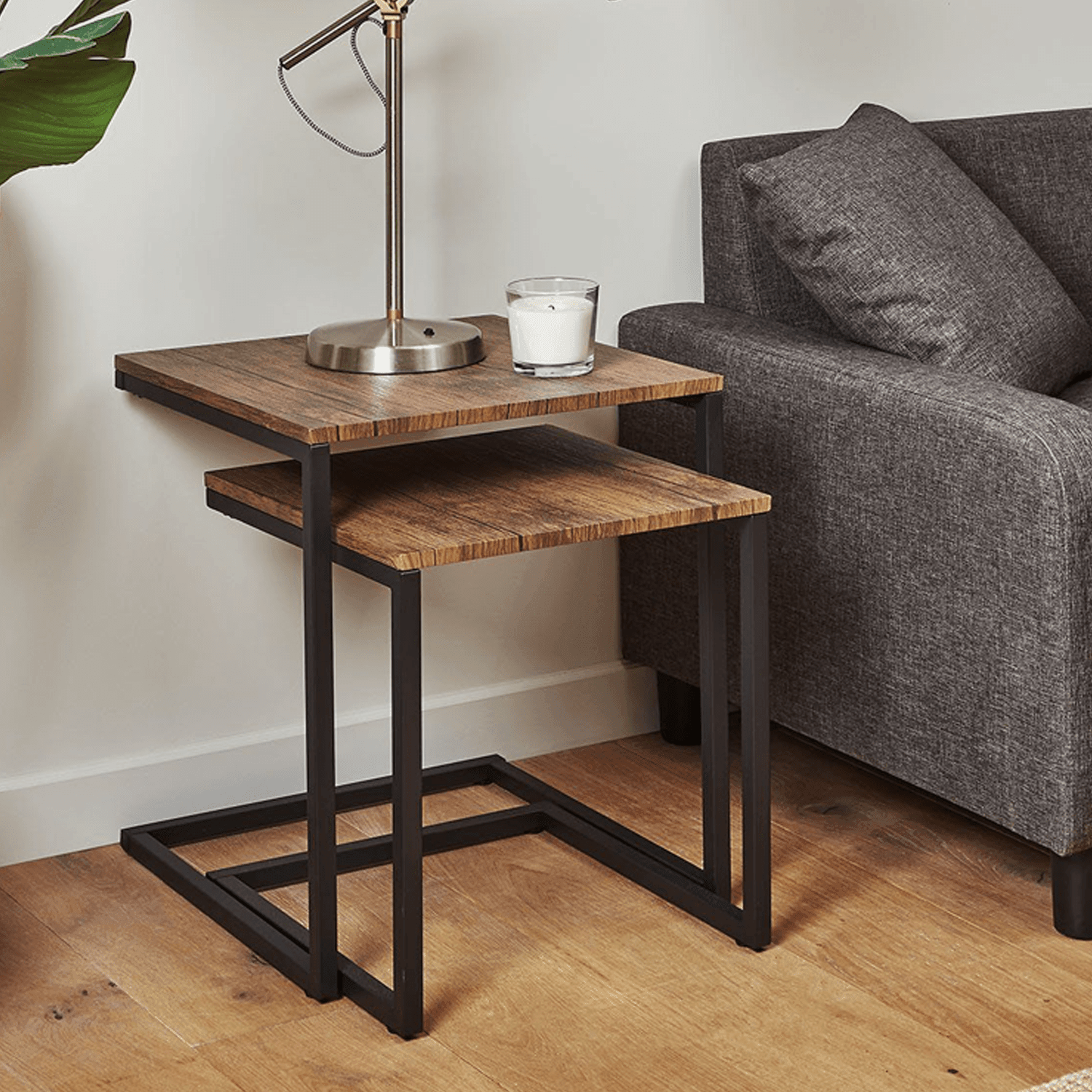 Sheffield industrial nest of tables - wood effect & metal - Laura James