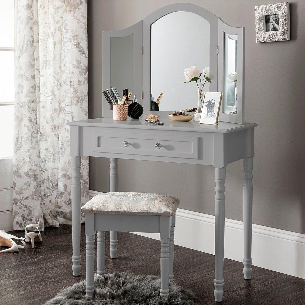 White and grey dressing table stool discount