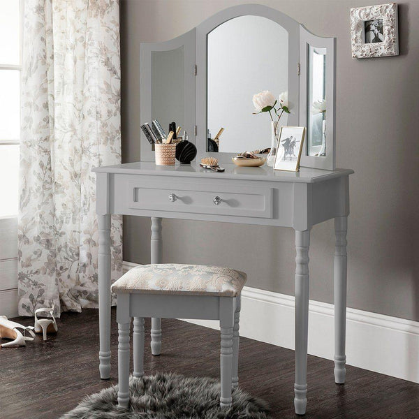Sienna Dressing Table Stool & Mirror Set Grey Painted Laura James