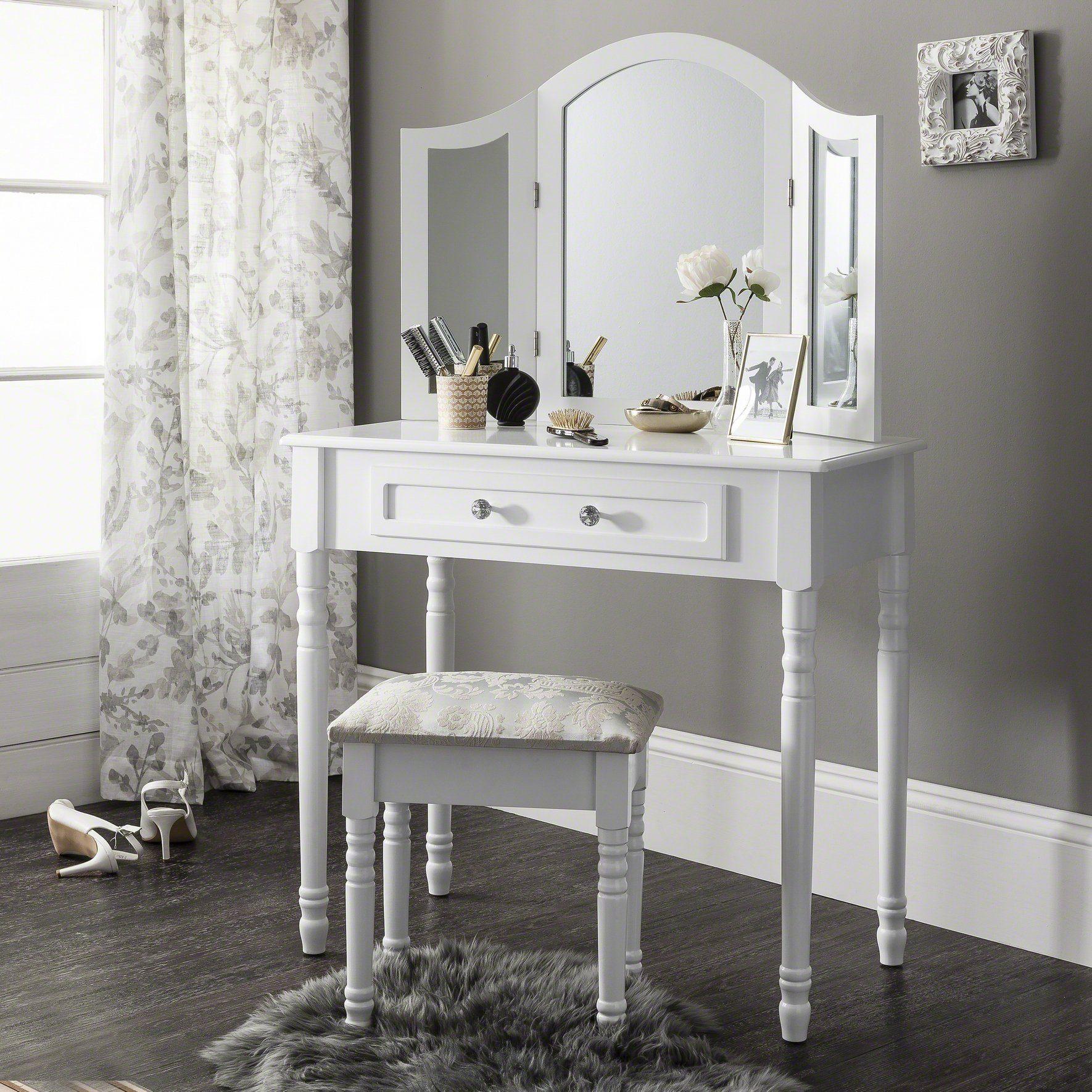 Sienna White Dressing Table with Mirror Stool – Laura James