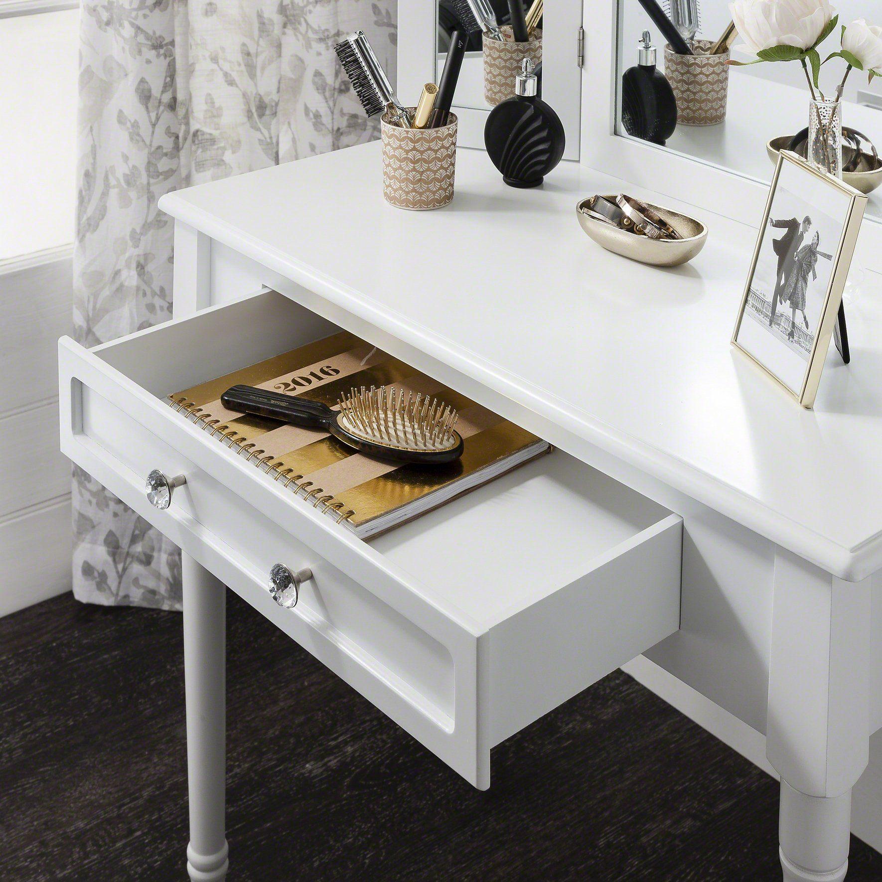 Sienna White Dressing Table with Mirror & Stool – Laura James