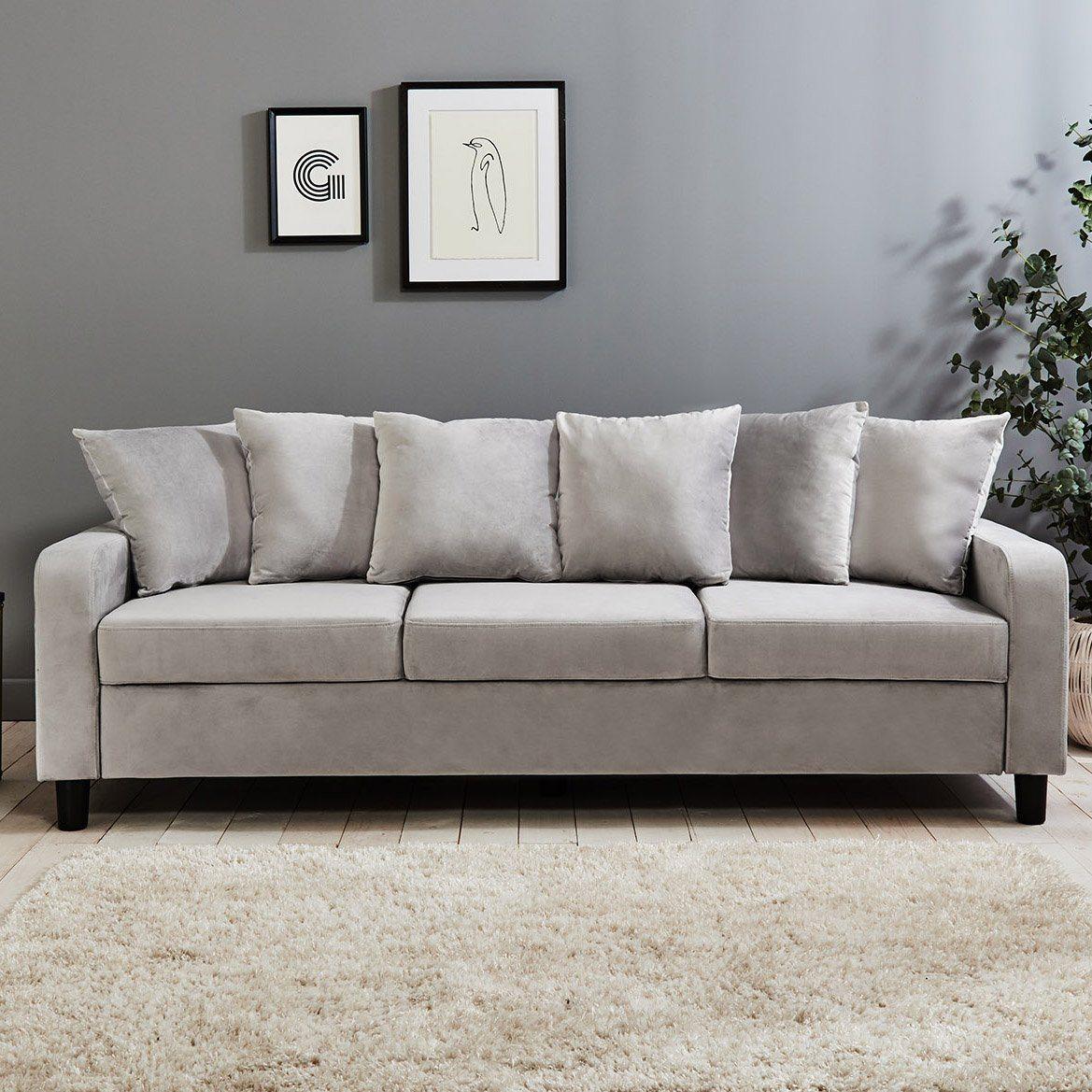 Tracy 3 Seater Sofa Grey Velvet Legs