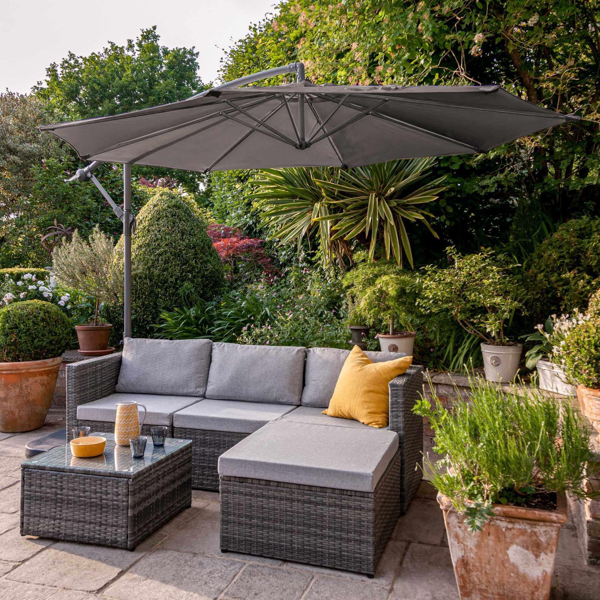 Weston 4 Seater Rattan Corner Sofa Set Lean Over Parasol & Base Weave