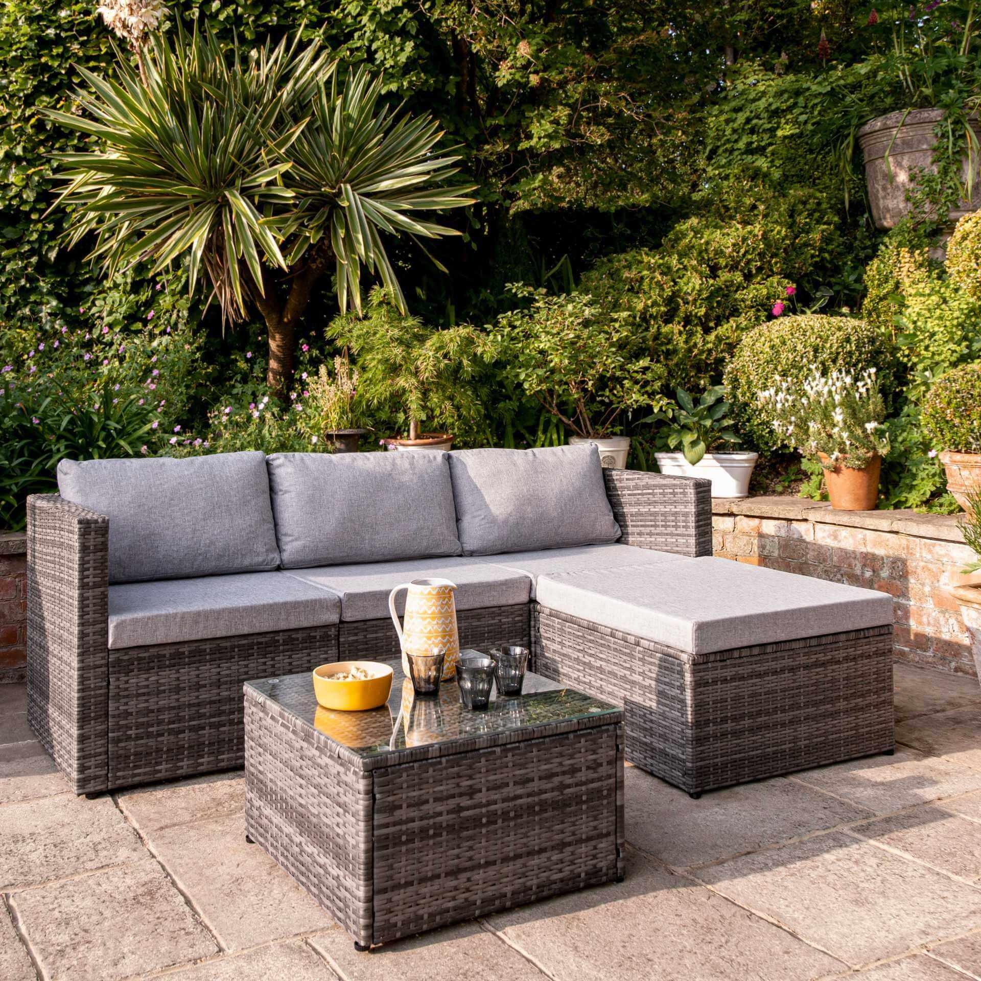 Weston Seater Rattan Corner Sofa Set with Grey Lean Over Parasol
