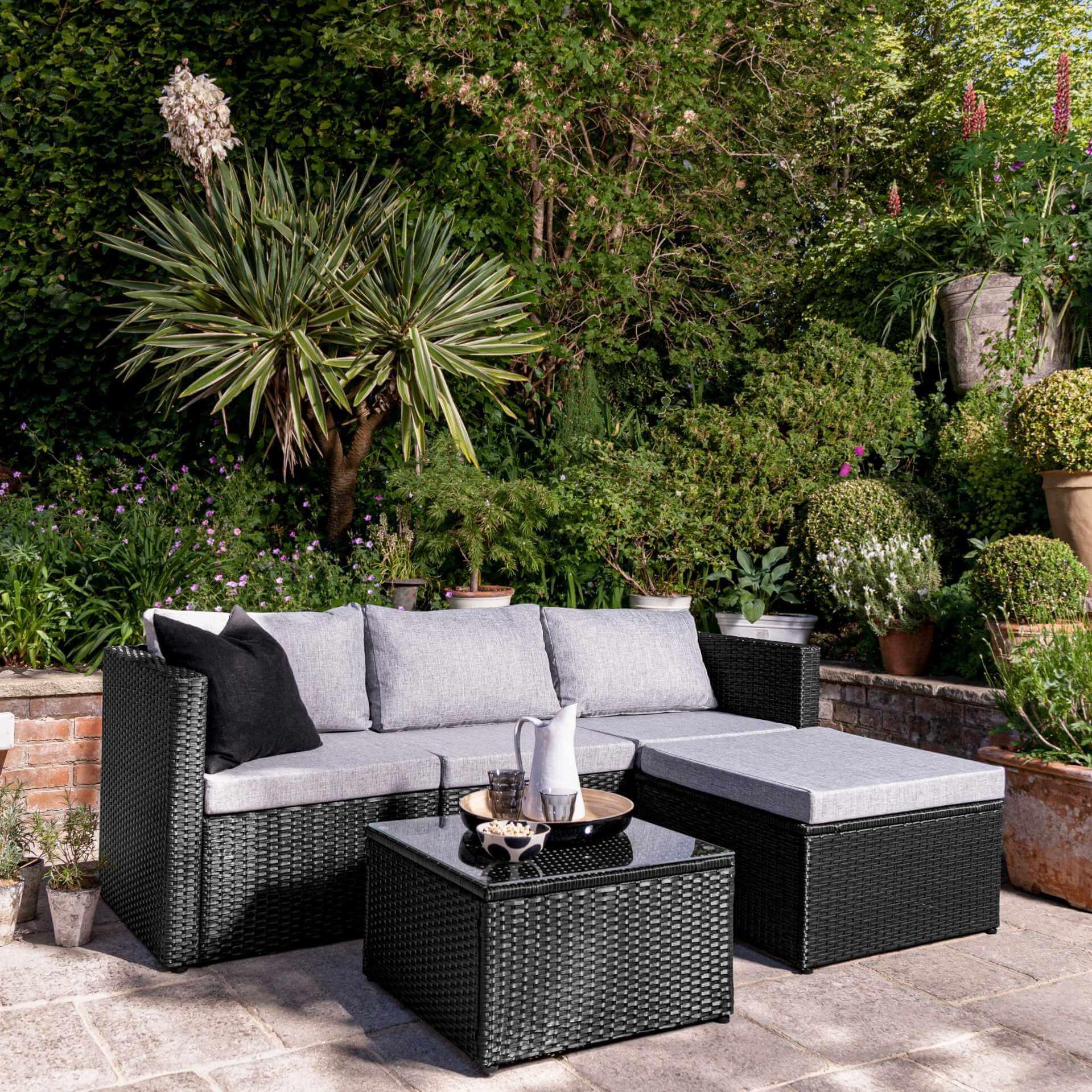 Weston Outlet Seater Rattan Corner Sofa Set Black Weave