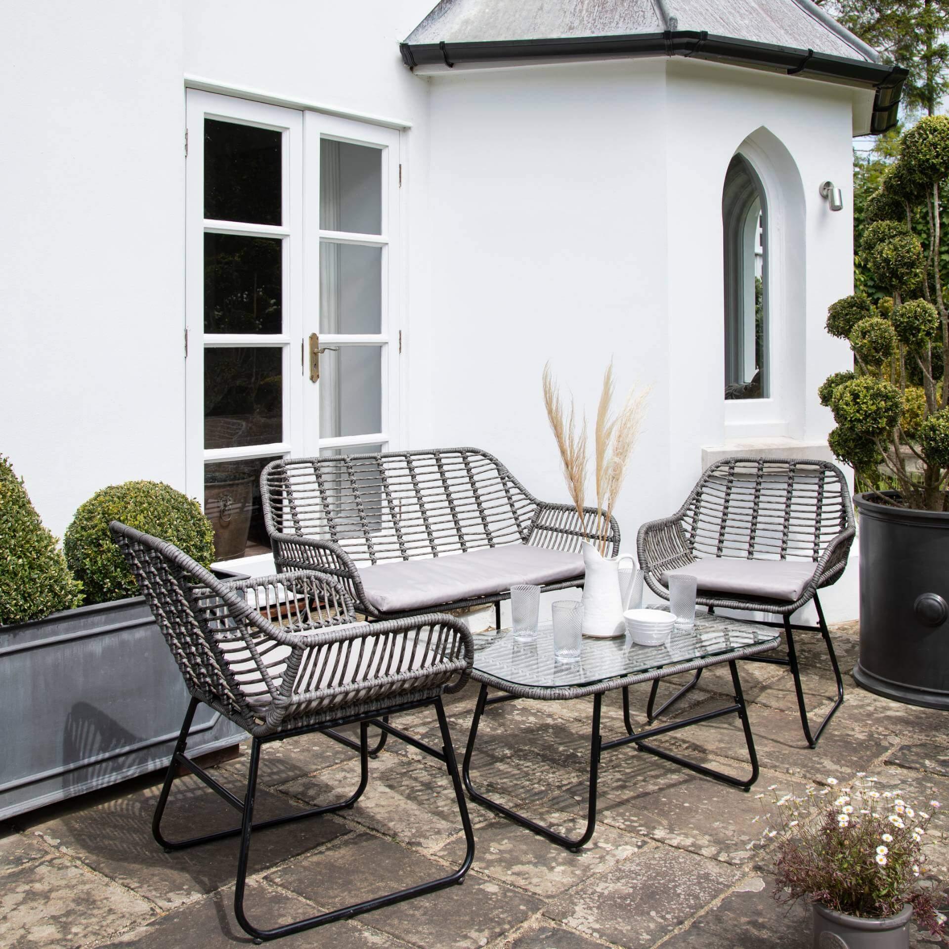 Wick Rattan Garden Sofa Set Dark Grey