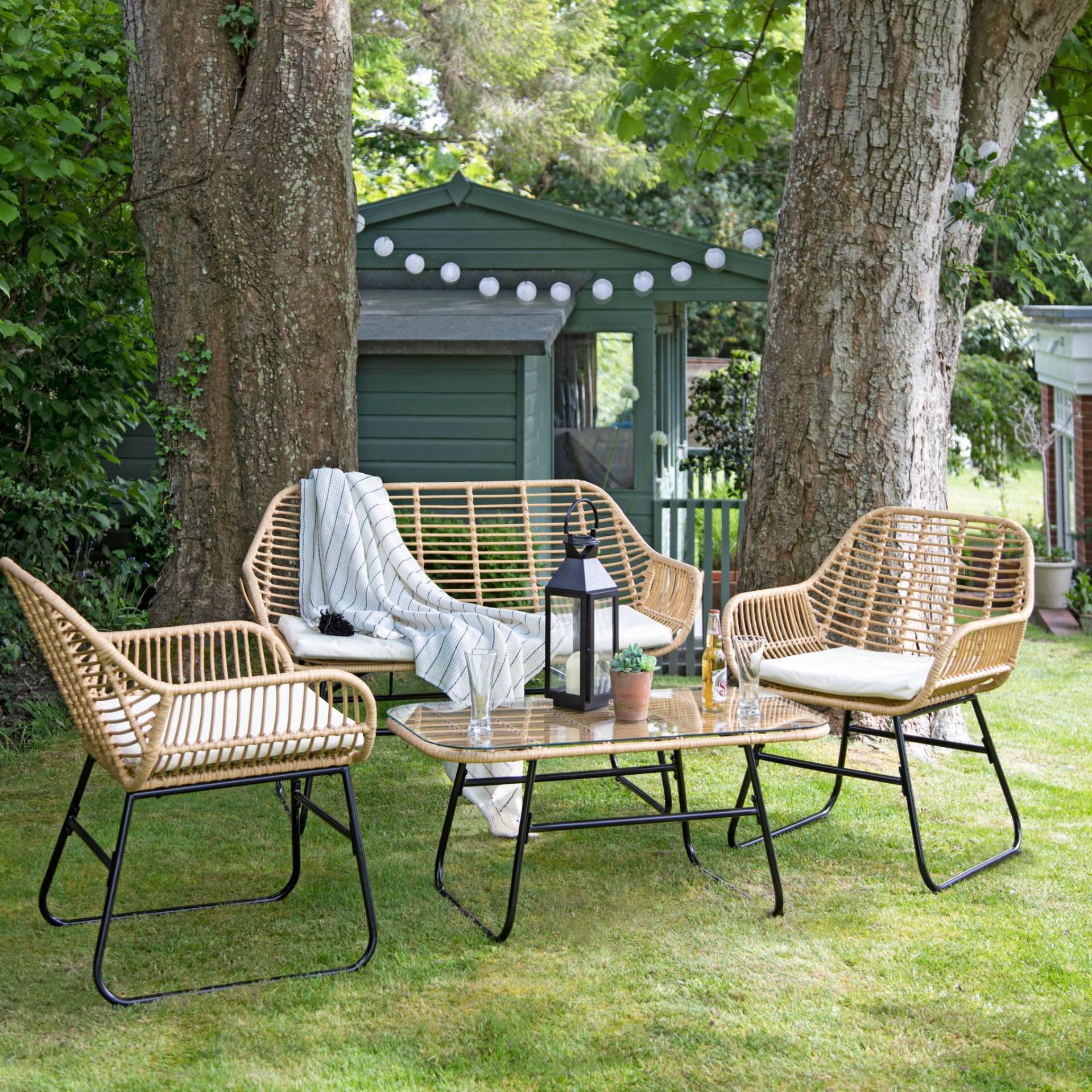 Wick Rattan Garden Sofa Set Natural