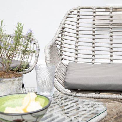 Wick rattan sofa set with cream LED premium parasol - light grey - Laura James