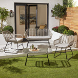 Wick rattan sofa set with grey LED premium parasol - light grey - Laura James