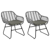 Wick rattan sofa set with grey LED premium parasol - light grey - Laura James