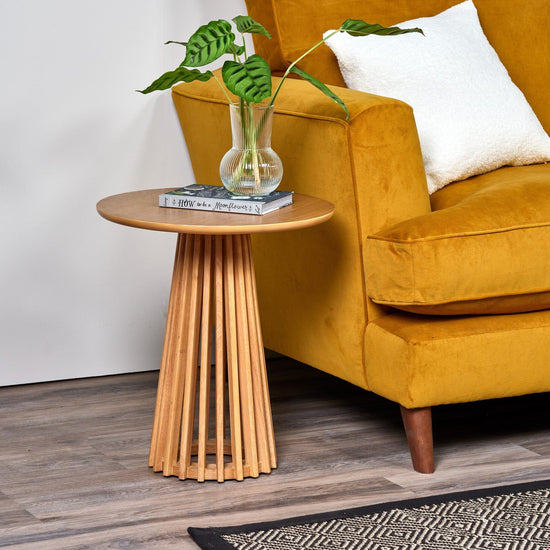 Willow Slatted Wood Side Table - Natural - Laura James
