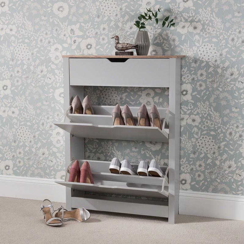 Grey Shoe Cabinet Storage Wooden - Laura James