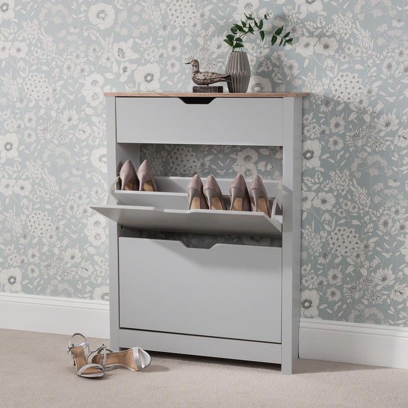 Grey Shoe Cabinet Storage Wooden - Laura James